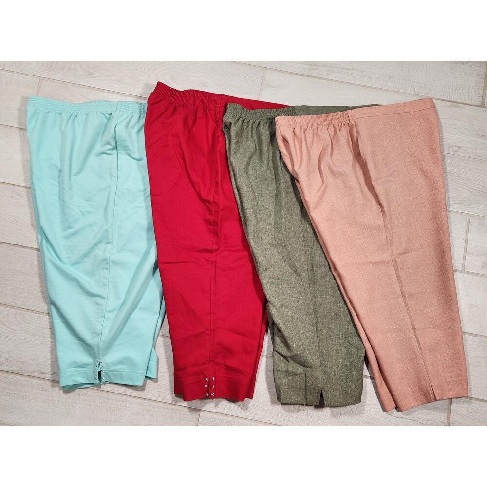 Alfred Dunner Size 14 XL Capri Pants Lot 4 Pair Red Pink Green Elastic Waist